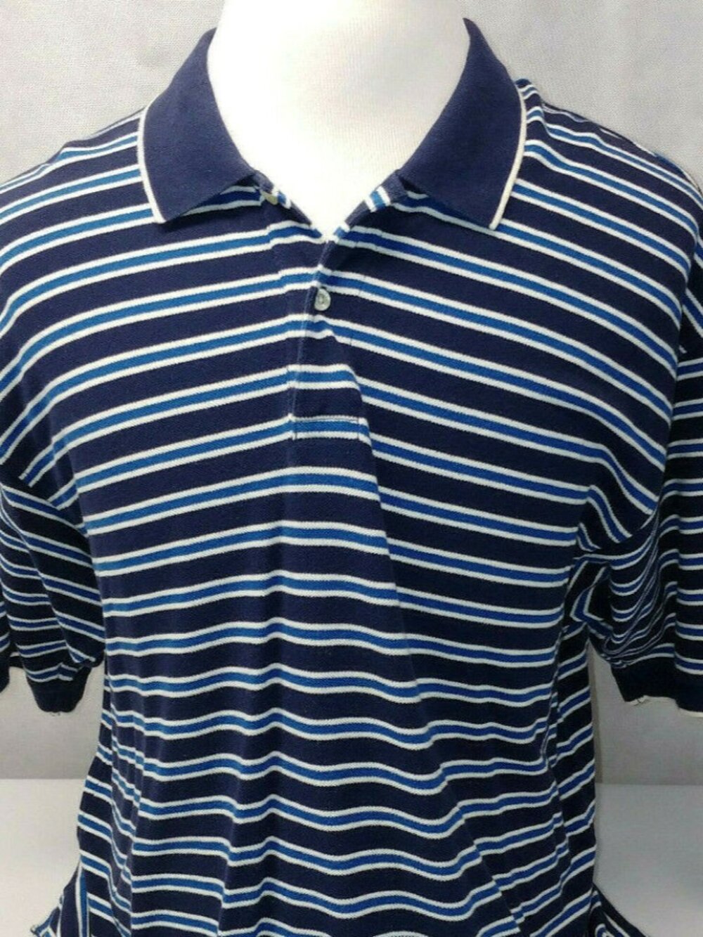 Alexander Julian Colours Vtg Blue Striped Mesh Cotton Golf Polo Shirt Mens XXL